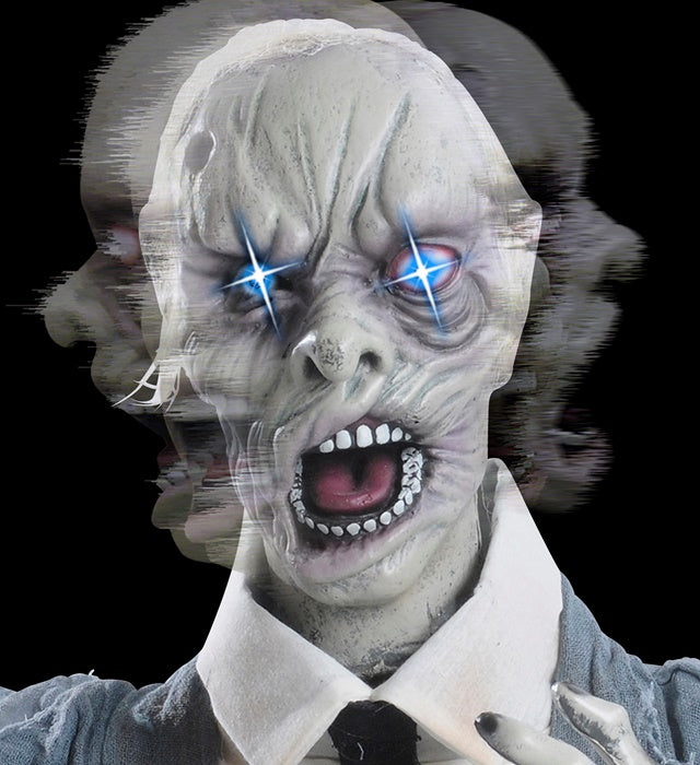 Gruseliger Halloween-Zombie mit leuchtenden Augen und drehbarem Kopf
