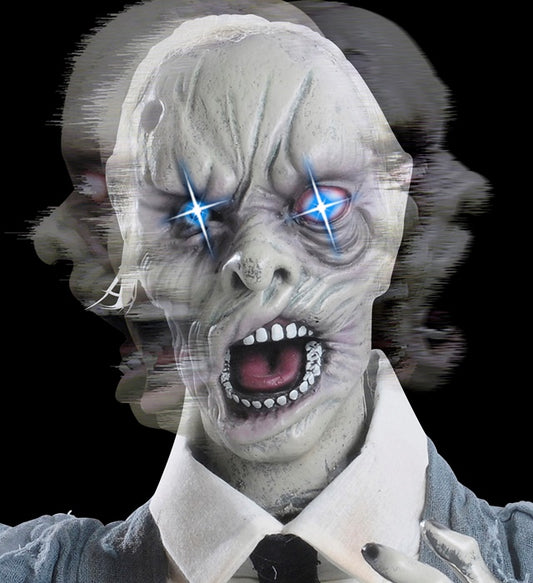 Gruseliger Halloween-Zombie mit leuchtenden Augen und drehbarem Kopf