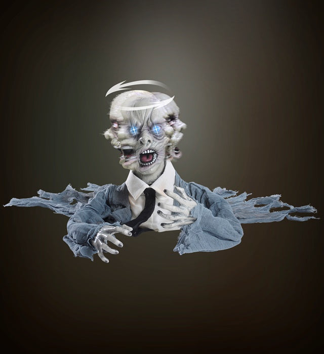 Gruseliger Halloween-Zombie mit leuchtenden Augen und drehbarem Kopf