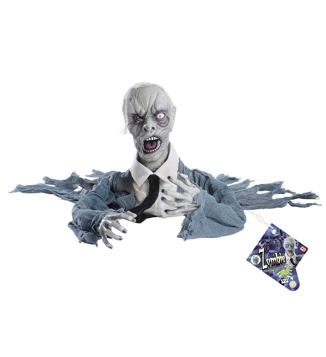 Gruseliger Halloween-Zombie mit leuchtenden Augen und drehbarem Kopf