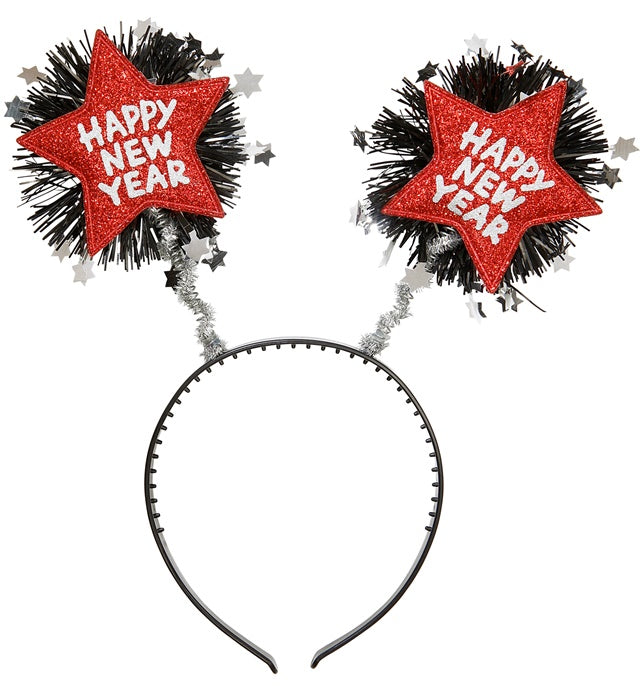 Roter Haarreif mit goldfarbenem Schriftzug Happy New Year für Silvester
