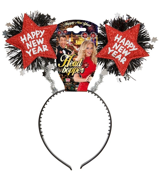 Roter Haarreif mit goldfarbenem Schriftzug Happy New Year für Silvester