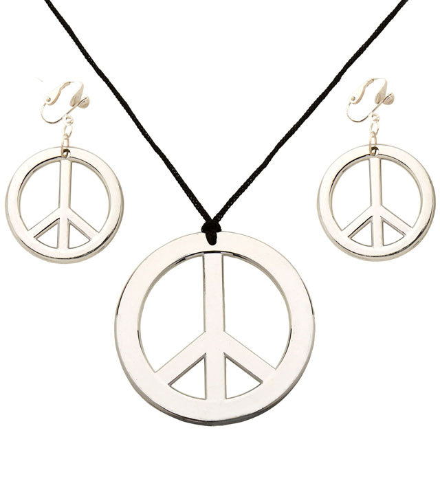 Hippie-Set mit Peace-Kette und passenden Ohrringen in bunten Farben