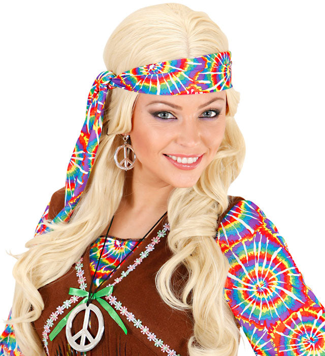 Hippie-Set mit Peace-Kette und passenden Ohrringen in bunten Farben