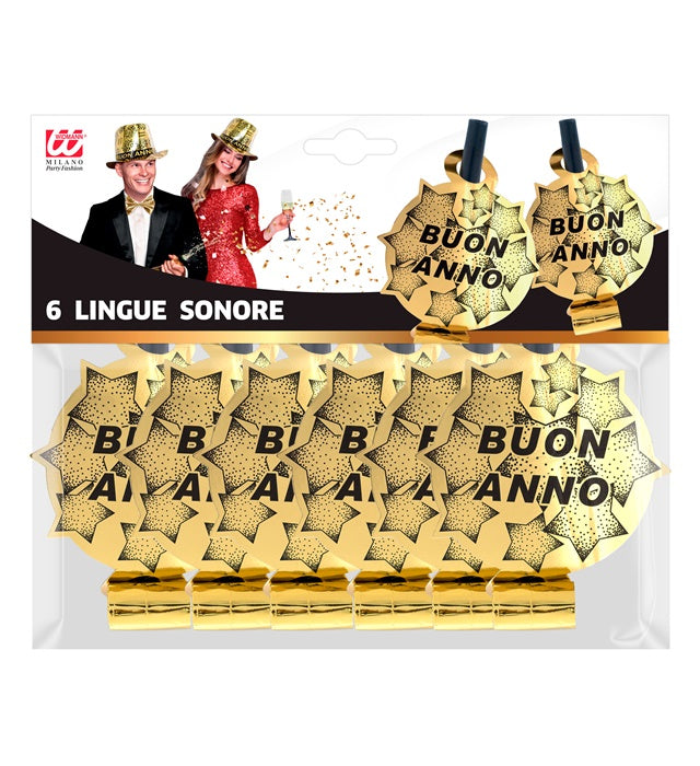 Set von 6 goldenen Luftrüsseln mit Ton für Fasnacht und Silvester
