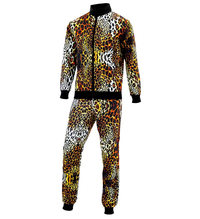 Trainingsanzug mit Leopardenmuster bestehend aus Oberteil und Hose