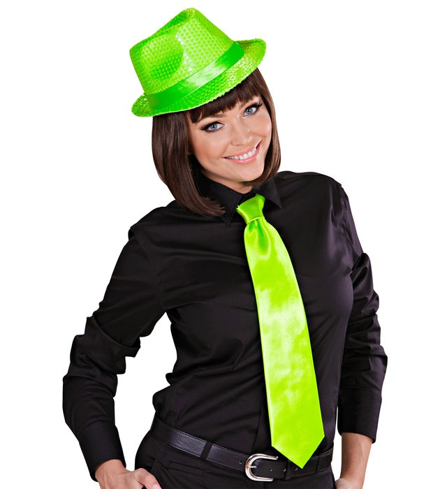 Neon grüne Satin-Krawatte als auffälliges Fasnachts-Accessoire