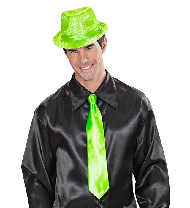 Neon grüne Satin-Krawatte als auffälliges Fasnachts-Accessoire