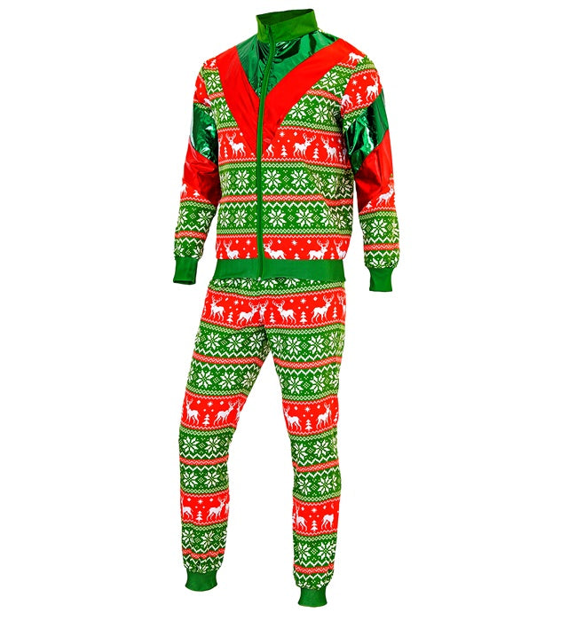 Rot-grüner Merry Christmas Trainingsanzug bestehend aus Oberteil und Hose