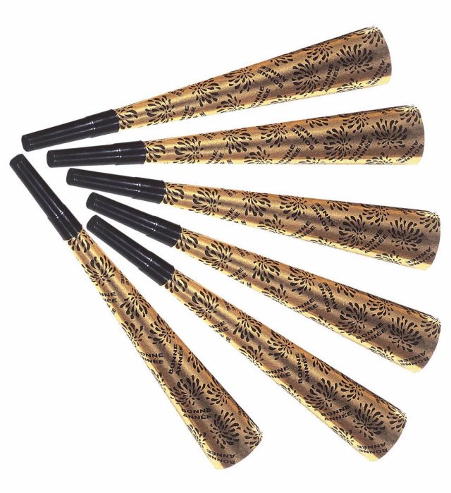 Set von 6 goldenen Trompeten 25 cm für Fasnacht und Silvester