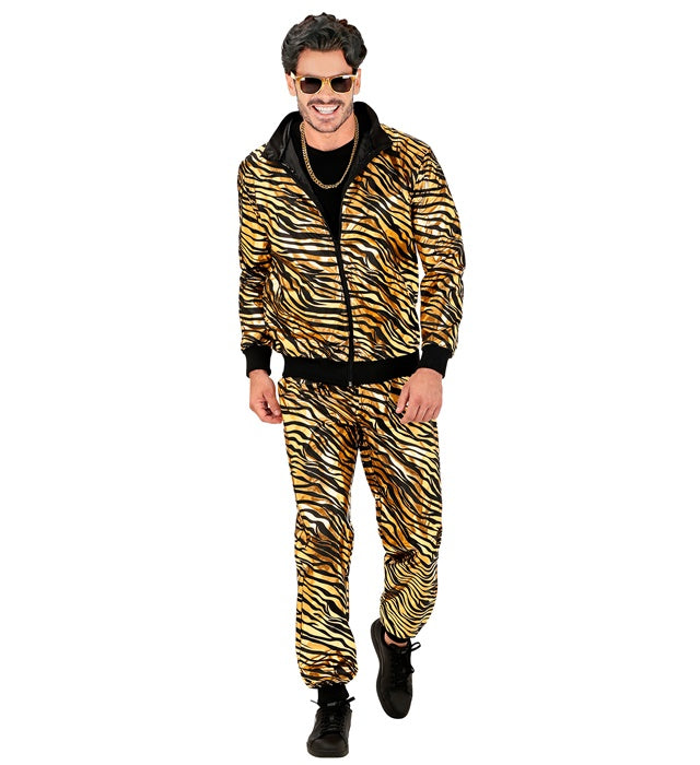 Goldener Trainingsanzug mit metallischem Tiermuster bestehend aus Oberteil und Hose