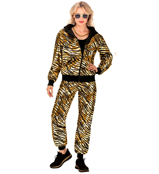 Goldener Trainingsanzug mit metallischem Tiermuster bestehend aus Oberteil und Hose