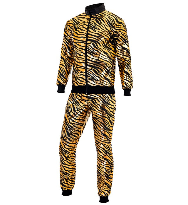 Goldener Trainingsanzug mit metallischem Tiermuster bestehend aus Oberteil und Hose