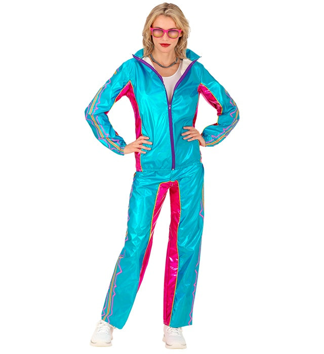 Blauer Metallic Trainingsanzug bestehend aus Oberteil und Hose für Fasnacht