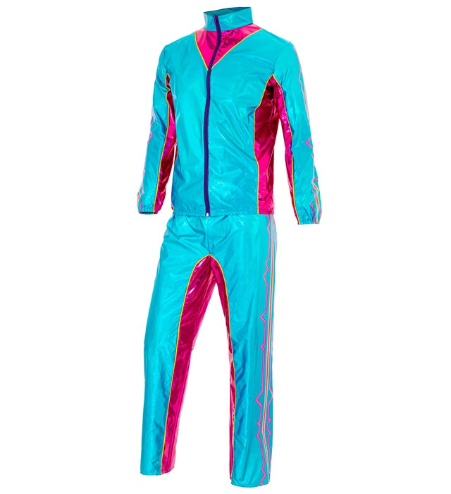 Blauer Metallic Trainingsanzug bestehend aus Oberteil und Hose für Fasnacht