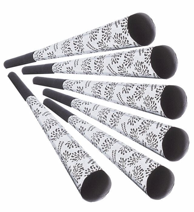 Set von 6 silbernen Party-Trompeten 25 cm für Fasnacht und Feier
