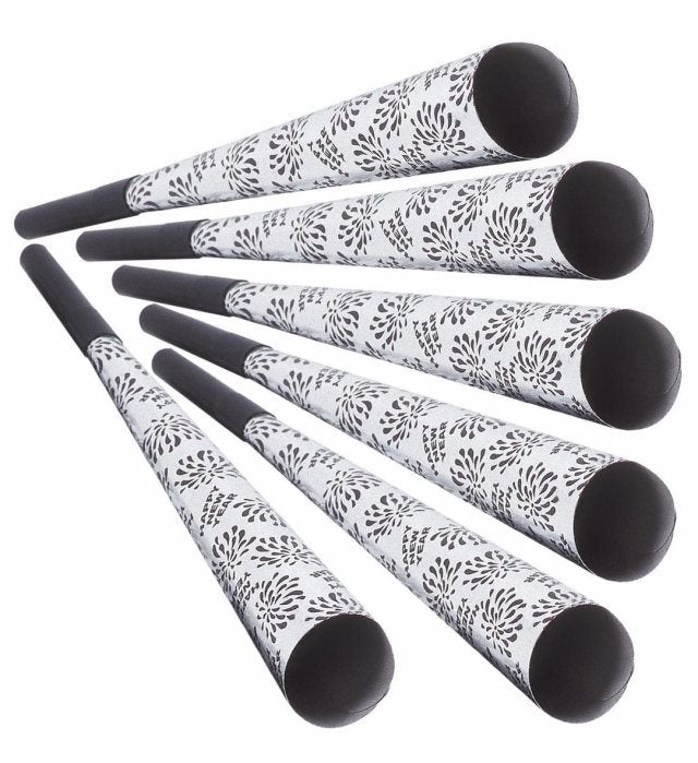 6 silberne Party-Trompeten 25 cm lang für Fasnacht und Silvester