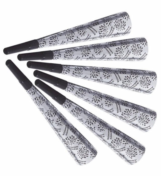 Sechs silberne Trompeten 25 cm Set für Fasnacht und Mottoparty