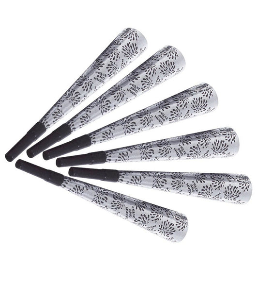 Set von sechs silbernen Trompeten je 25 cm für Fasnacht und Silvester