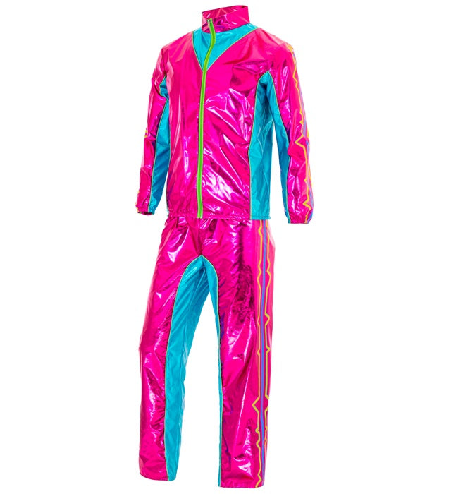 Metallic Pink Trainingsanzug bestehend aus Oberteil und Hose für Fasnacht und Mottopartys