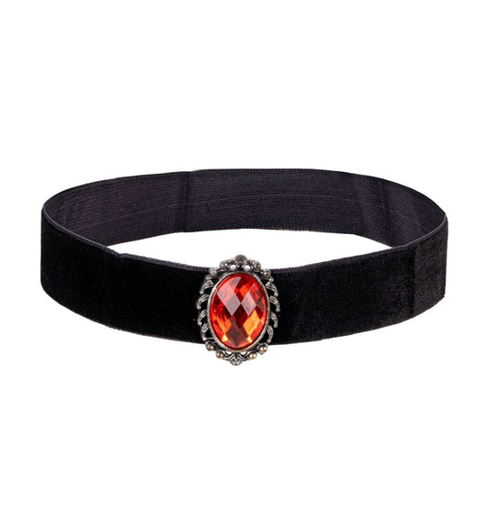 Schwarzes Samthalsband mit rotem Juwel als Fasnacht- und Halloween-Accessoire
