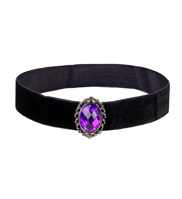 Schwarzes Samthalsband mit violettem Schmuckstein als festliches Accessoire
