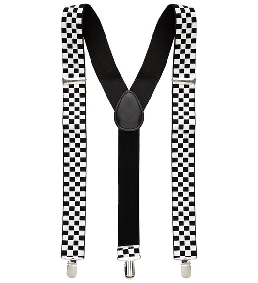 Schachbrett Hosenträger mit schwarz-weiss kariertem Muster