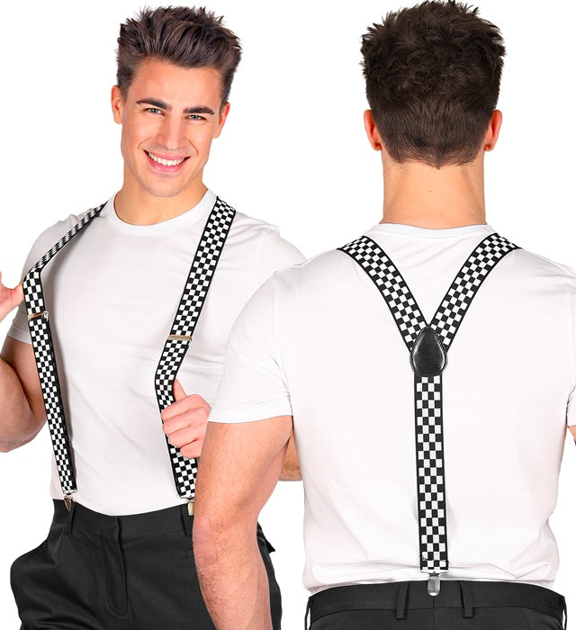 Schachbrett Hosenträger mit schwarz-weiss kariertem Muster