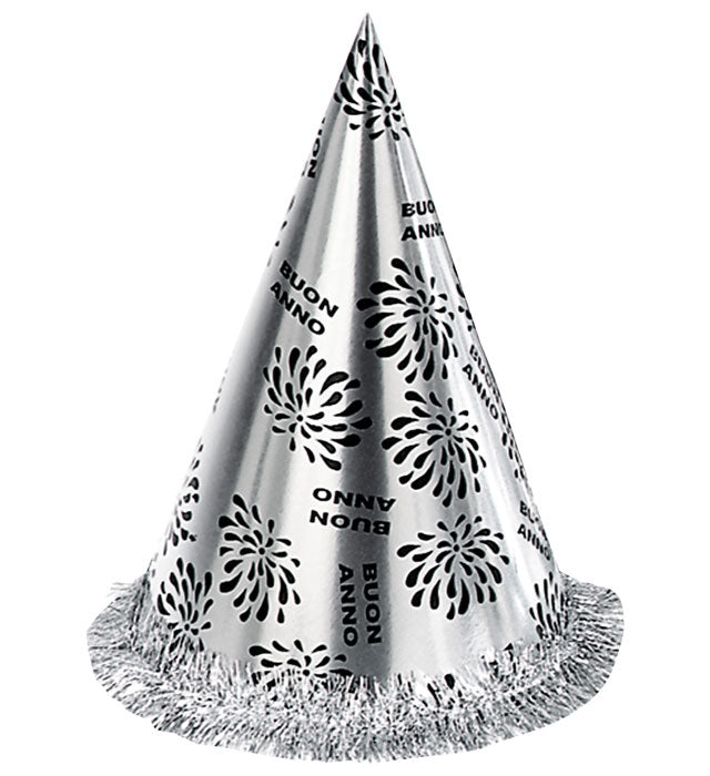 Silberner Kegelhut mit Fransen, 28 cm, Fasnacht-Accessoire