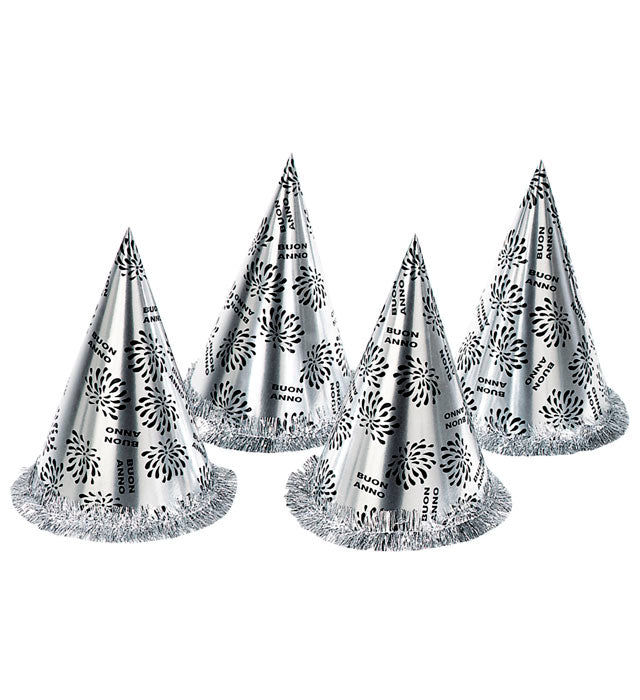 Silberner Kegelhut mit Fransen, 28 cm, Fasnacht-Accessoire