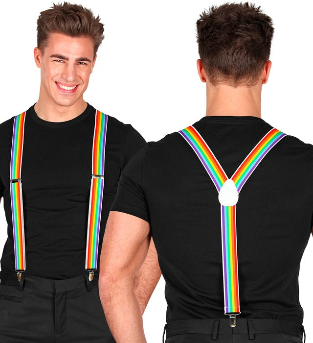 Hosenträger in lebendigen Regenbogenfarben als farbenfrohes Kostümzubehör