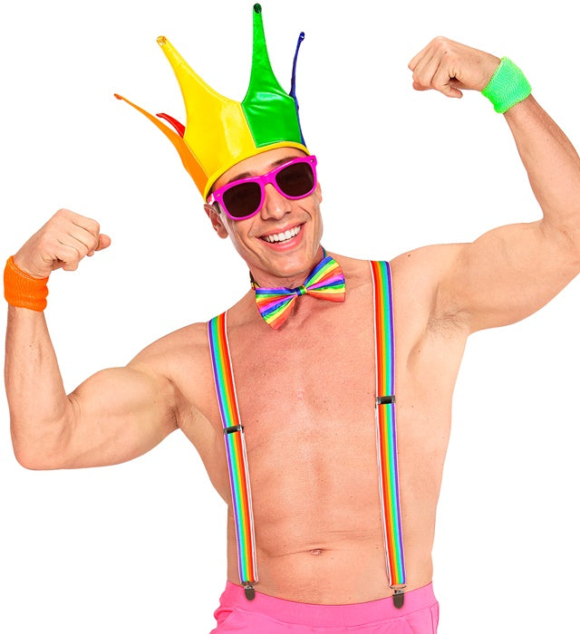 Hosenträger in lebendigen Regenbogenfarben als farbenfrohes Kostümzubehör