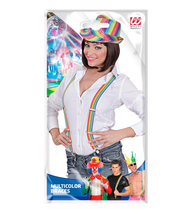 Hosenträger in lebendigen Regenbogenfarben als farbenfrohes Kostümzubehör
