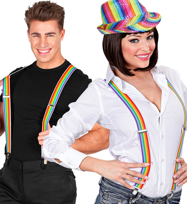Hosenträger in lebendigen Regenbogenfarben als farbenfrohes Kostümzubehör