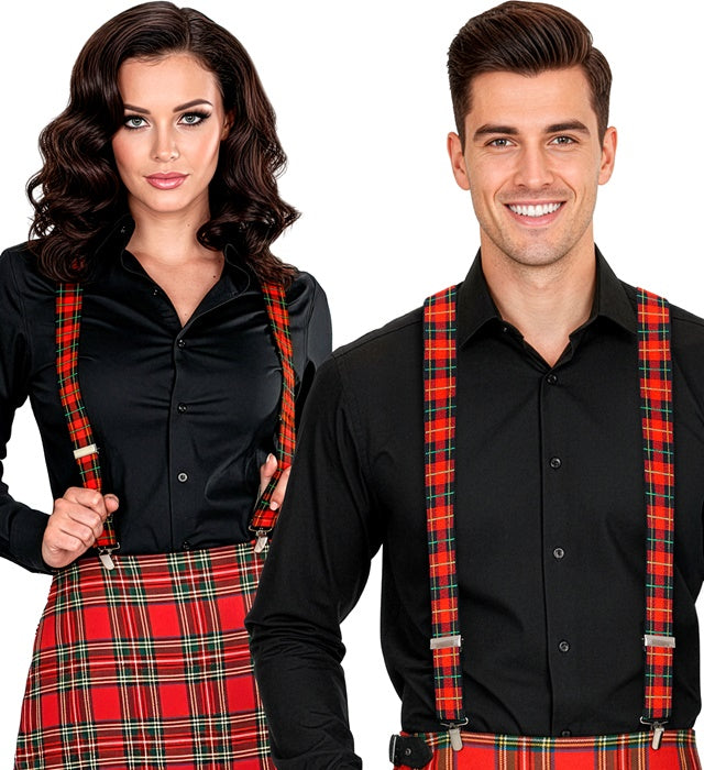 Hosenträger mit traditionellem Tartan-Muster für Fasnacht und Mottoparty