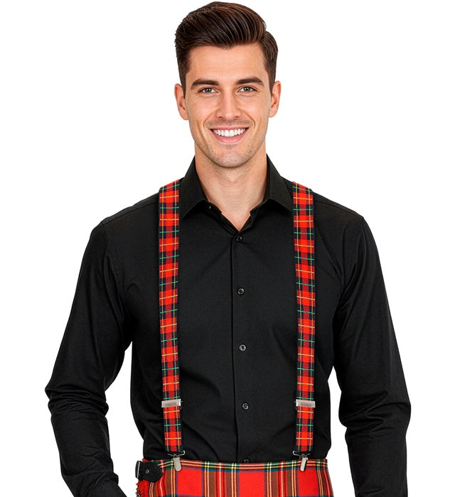 Hosenträger mit traditionellem Tartan-Muster für Fasnacht und Mottoparty