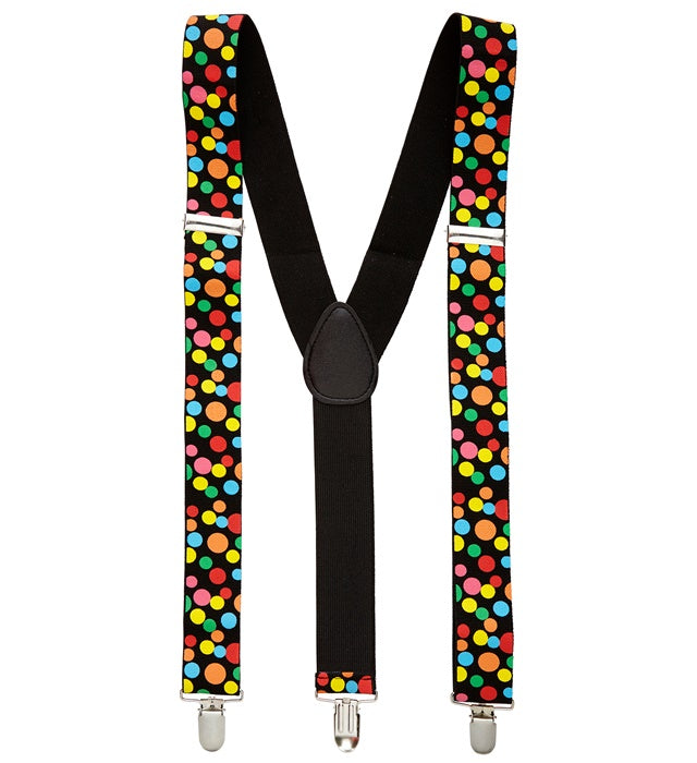 Gepunktete Hosenträger in buntem Design für Fasnacht und Karneval