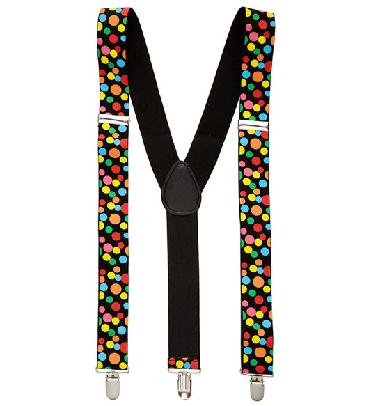 Gepunktete Hosenträger in buntem Design für Fasnacht und Karneval