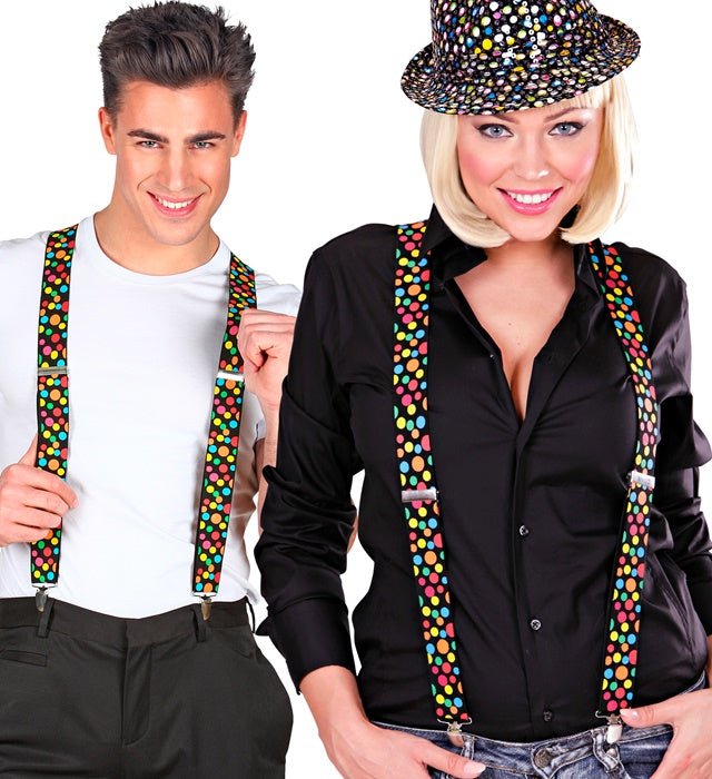 Gepunktete Hosenträger in buntem Design für Fasnacht und Karneval