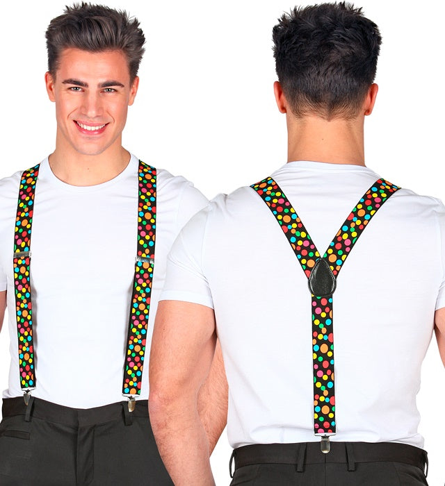 Gepunktete Hosenträger in buntem Design für Fasnacht und Karneval