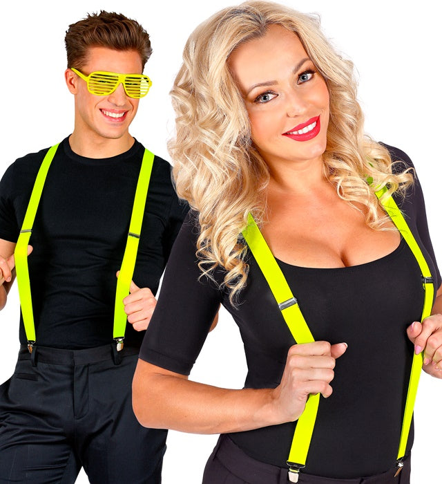 Neon gelbe Hosenträger ultralang bis 120 cm auf weissem Hintergrund