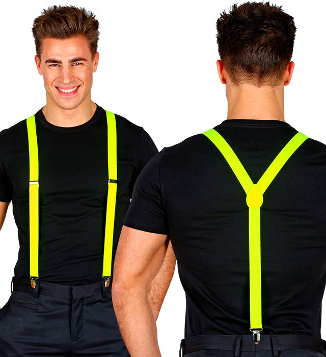 Neon gelbe Hosenträger ultralang bis 120 cm auf weissem Hintergrund