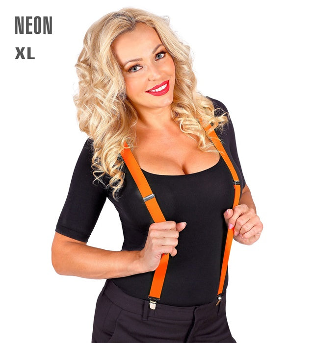 Ultralange neonorange Hosenträger bis 120 cm für Fasnacht Kostüm
