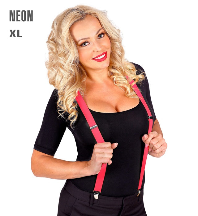 Neon pinke ultralange Hosenträger bis 120 cm als Fasnacht Kostümzubehör