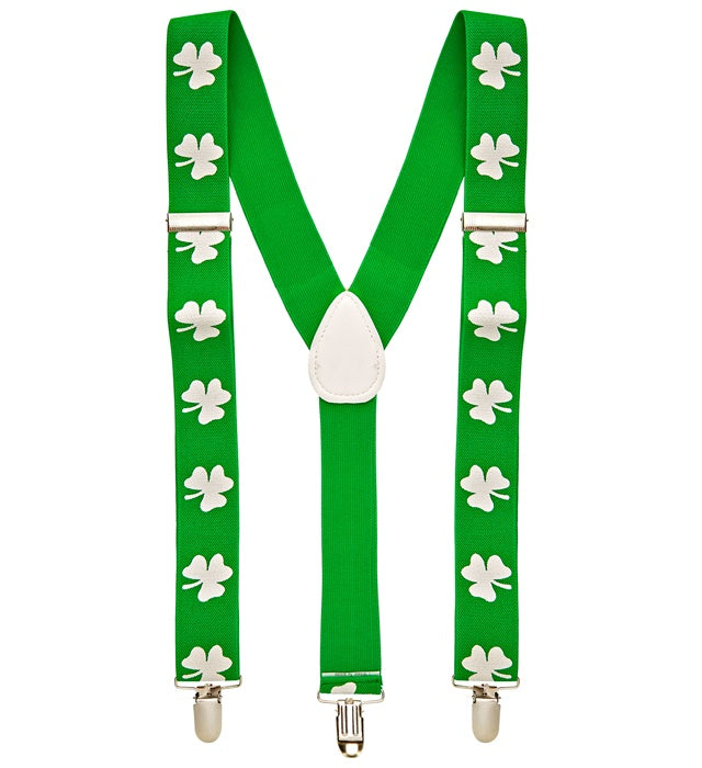 Grüne Hosenträger mit Kleeblatt-Motiv für St. Patrick's Day