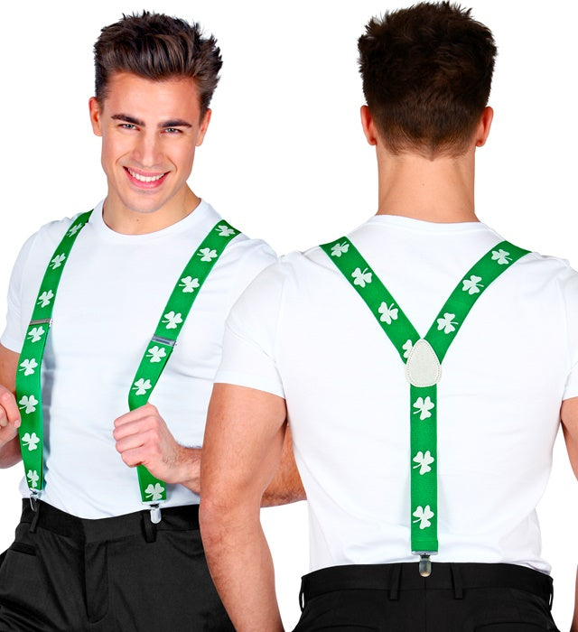Grüne Hosenträger mit Kleeblatt-Motiv für St. Patrick's Day