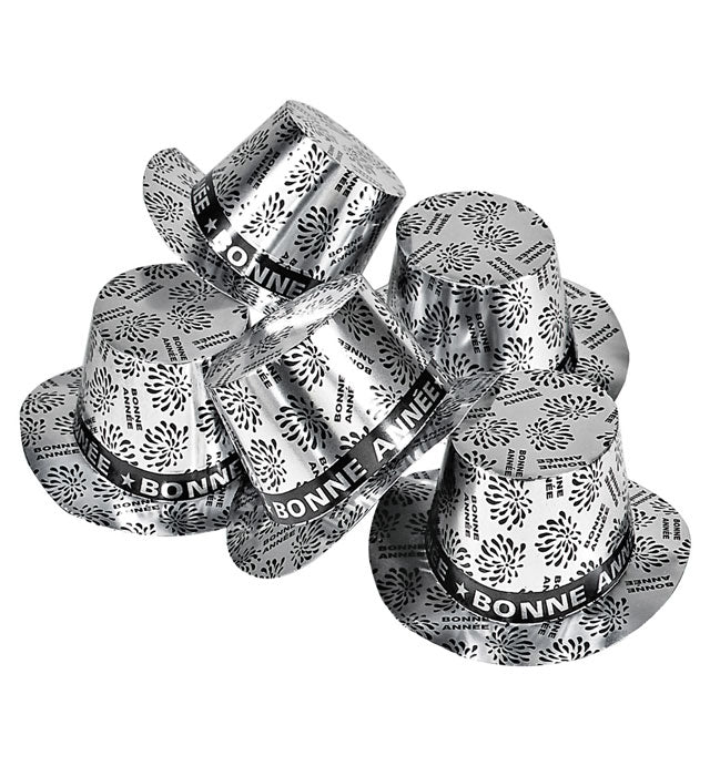 Silberner Zylinder mit Aufdruck Bonne Année als Fasnacht- und Silvesterhut