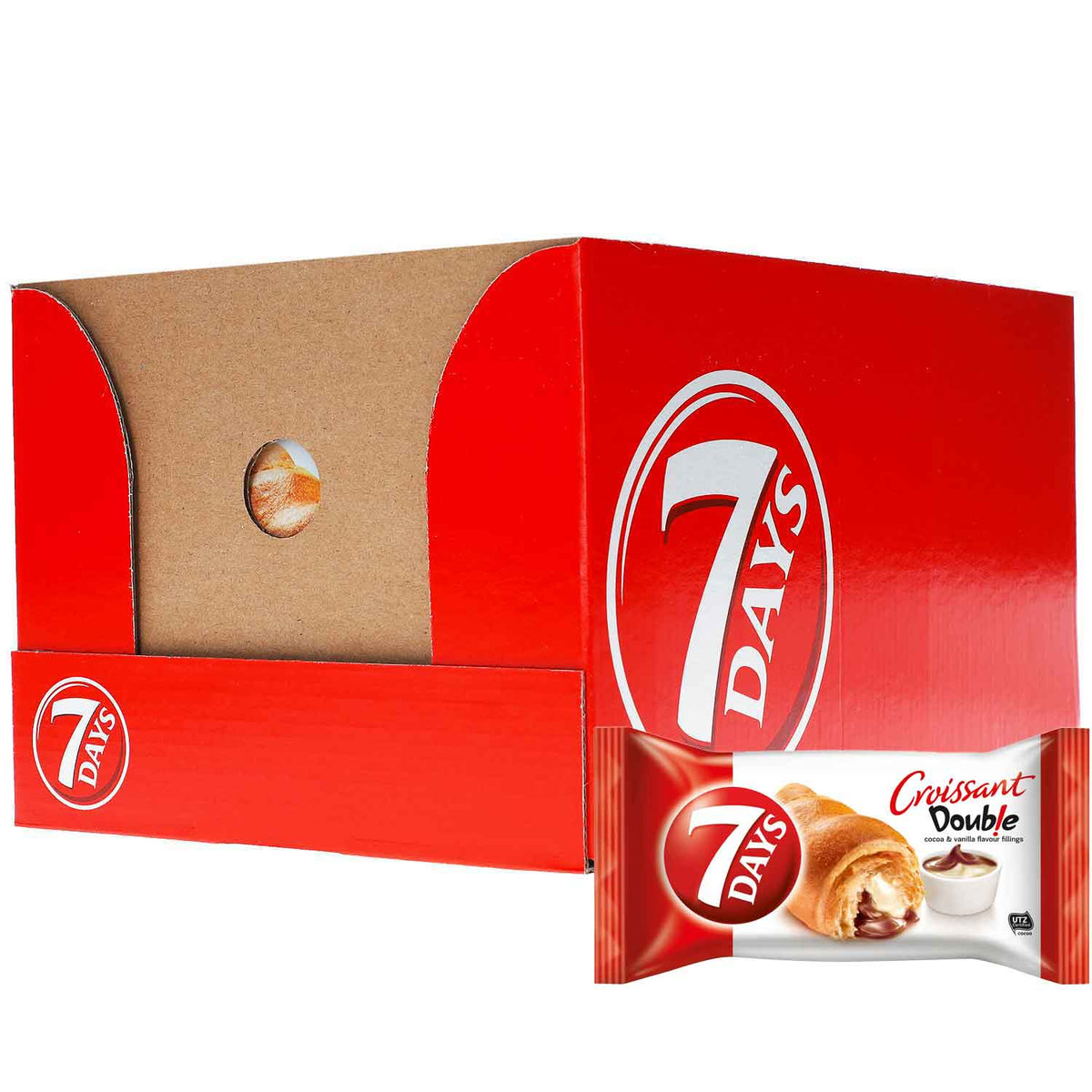 7Days Double Croissant Kakao & Vanille 1x60g  1 Crossaints mit Kakaocremefüllung und und Füllung mit Vanillegeschmack