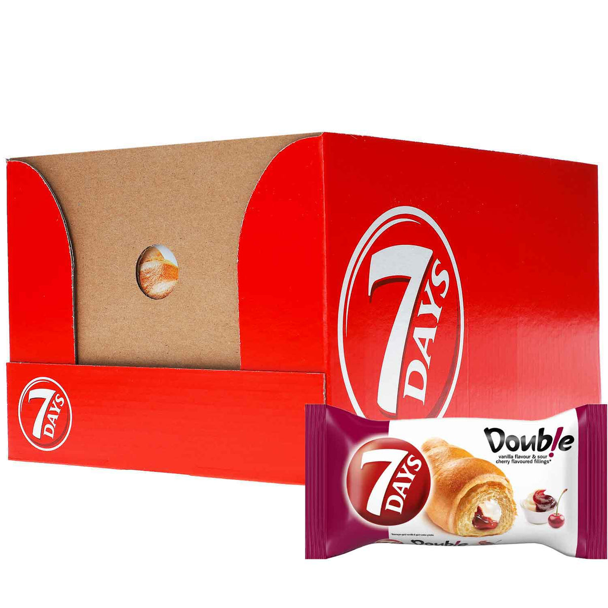 7 Days 7Days Double Croissant Kirsche und Vanille 10 x 60 g, einzeln verpackte gefüllte Croissants – Produktansicht