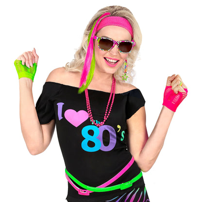 "80's GIRL" (2 Neon Harrextensions,Ohrring, Handschuhe & Brille) – Ansicht 4